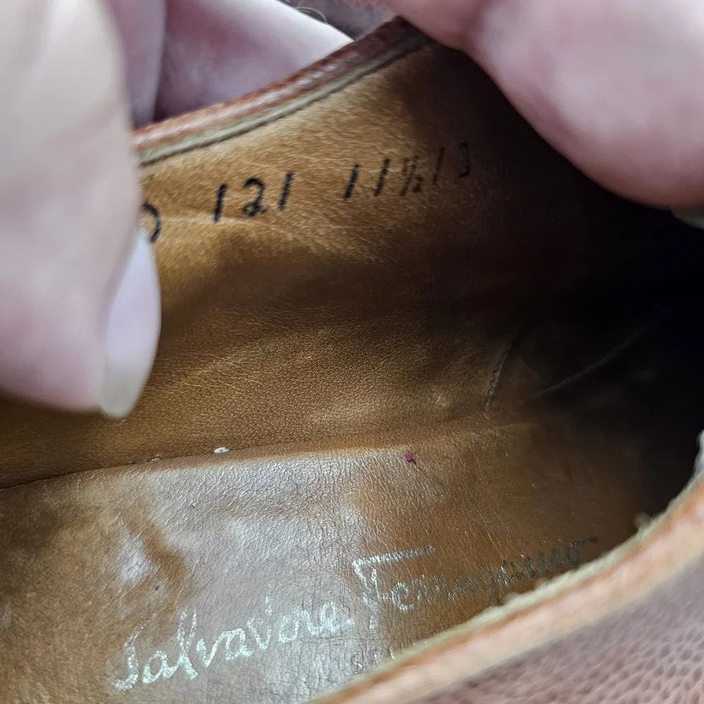 Salvatore Ferragamo‎ Men's Size 11.5 D US Brown Leather Vibram Derby Shoes READ